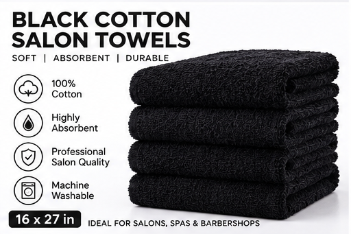 12 Black Cotton Salon Towels 16x27 Professional Spa Barber Soft Absorbent Towels