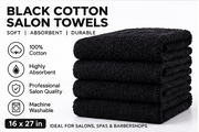 12 Black Cotton Salon Towels 16x27 Professional Spa Barber Soft Absorbent Towels