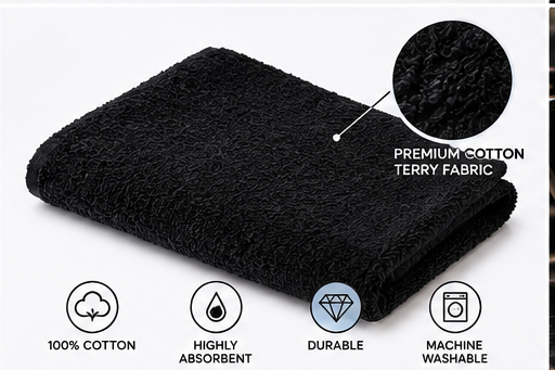 12 Black Cotton Salon Towels 16x27 Professional Spa Barber Soft Absorbent Towels