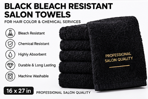 12 Black Bleach Resistant Salon Towels 16x27 Cotton Hair Color Barber Spa Towels