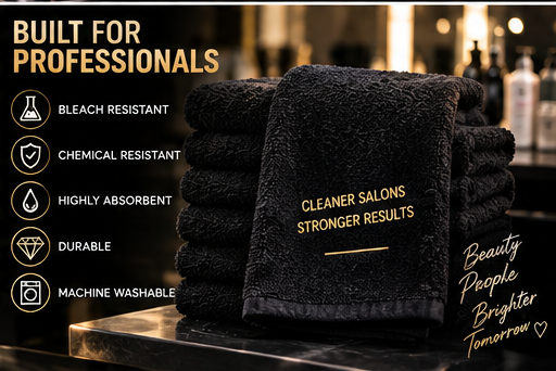 12 Black Bleach Resistant Salon Towels 16x27 Cotton Hair Color Barber Spa Towels